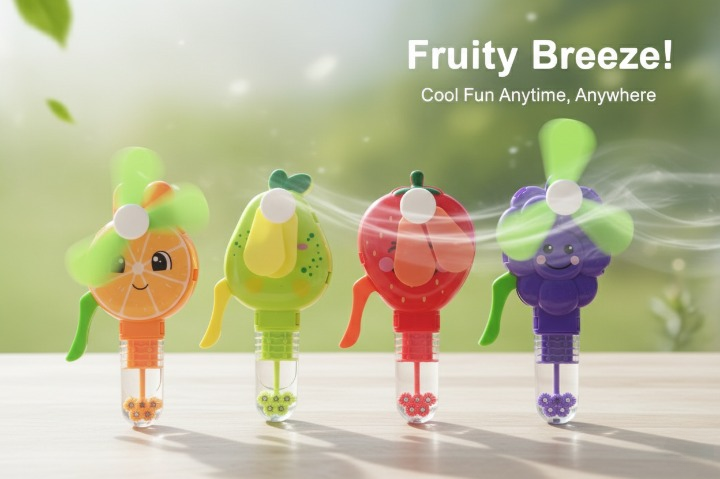 Handheld Fruit Shape Toy Fan for Kids – Cute Cartoon Design, Safe Soft Blades, Portable Mini Fan for Summer Play &amp; Cooling (Random Design)