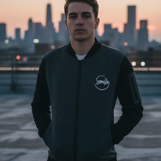 New Winter Collection Charcoal Grey “Smile” Printed Zipper Jacket for Men &amp; Boys – Premium French Fleece, Stylish, Warm &amp; Comfortable Winter Wear (M, L, XL)