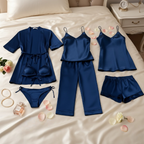 7-Piece Satin Sleepwear & Lingerie Set for Women – Luxury Nightwear Collection with Robe, Slip Dress, Free Size  (DC-7001)