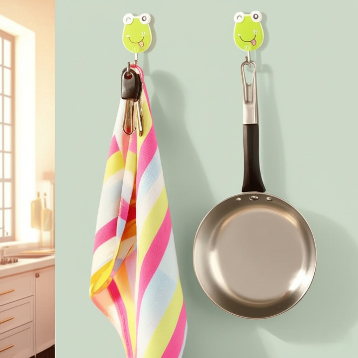 Pack Of 3 Self Adhesive Wall Hooks – Waterproof Cartoon Sticky homes for Home &amp; Kitchen | Heavy Duty Multipurpose Storage Hooks | Easy No-Drill Installation | Strong Adhesive for Glass, Wood, Plastic, Stainless Steel | (Random Color)