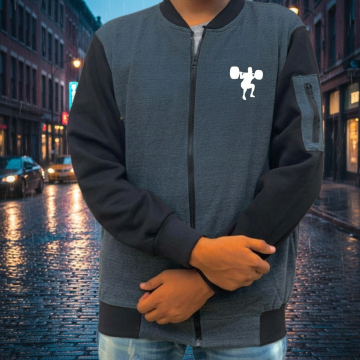 New Winter Collection Charcoal Grey Gym Printed Zipper Jacket for Men &amp; Boys – French Fleece, Premium Quality, Stylish &amp; Comfortable Winter Wear