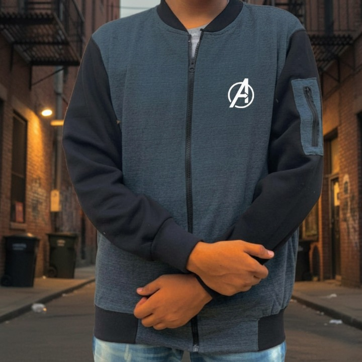 New Winter Collection Charcoal Grey Avenger Printed Zipper Jacket for Men &amp; Boys – Premium French Fleece, Stylish, Comfortable &amp; Durable Winter Wear