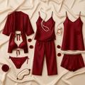 7-Piece Satin Sleepwear & Lingerie Set for Women – Luxury Nightwear Collection with Robe, Slip Dress, Free Size  (DC-7001)