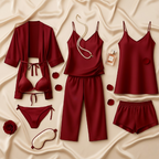 7-Piece Satin Sleepwear & Lingerie Set for Women – Luxury Nightwear Collection with Robe, Slip Dress, Free Size  (DC-7001)