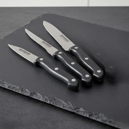 3-Piece Kitchen Knives Set – Black | Non-Stick Coating, Ergonomic Anti-Slip Handles, Perfect for Chopping, Slicing &amp; Dicing | Dishwasher Safe