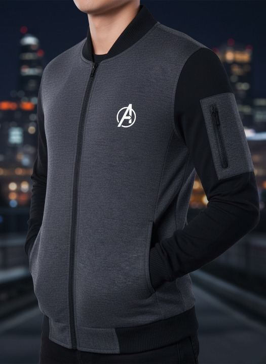New Winter Collection Charcoal Grey Avenger Printed Zipper Jacket for Men &amp; Boys – Premium French Fleece, Stylish, Comfortable &amp; Durable Winter Wear