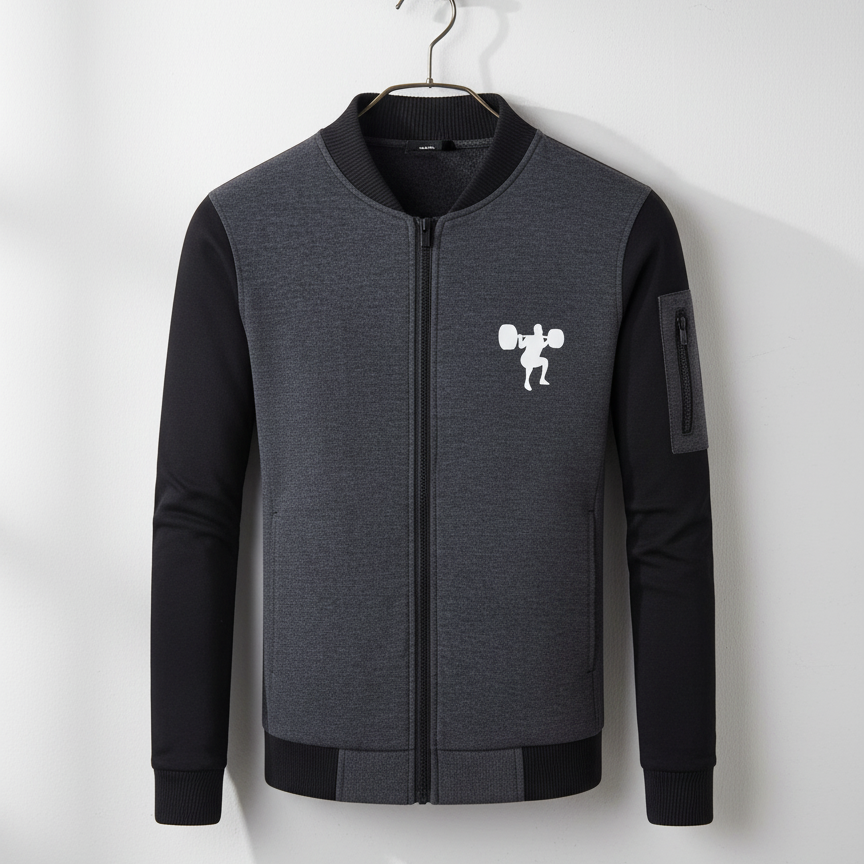 New Winter Collection Charcoal Grey Gym Printed Zipper Jacket for Men &amp; Boys – French Fleece, Premium Quality, Stylish &amp; Comfortable Winter Wear
