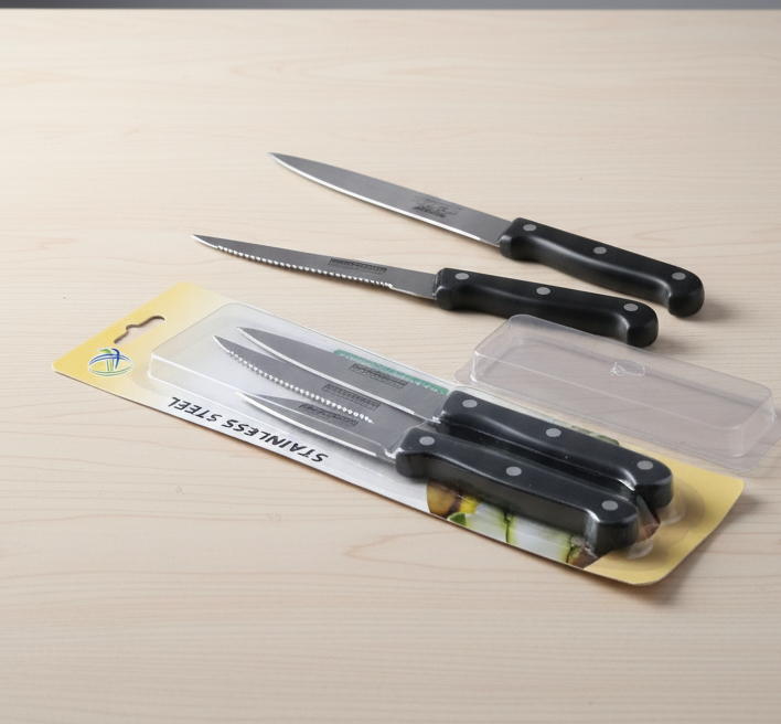 3-Piece Kitchen Knives Set – Black | Non-Stick Coating, Ergonomic Anti-Slip Handles, Perfect for Chopping, Slicing &amp; Dicing | Dishwasher Safe