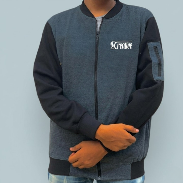 New Winter Collection Charcoal Grey “Be Creative” Printed Zipper Jacket for Men &amp; Boys – French Fleece, Premium Quality, Stylish &amp; Comfortable Winter Wear