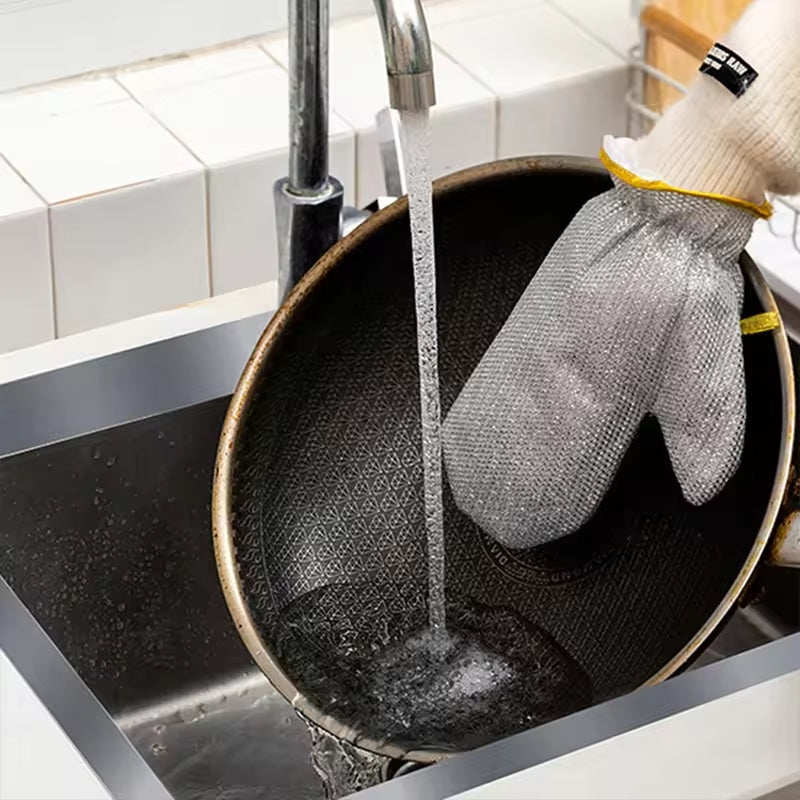 (1 pcs ) Multipurpose Wire Dishwashing Gloves | Dishwashing Rags for Wet and Dry, Steel Wire Miracle Cleaning Cloth with Glove Shape, Non-Scratch Wire Dish Cloths for Washing Dishes, Kitchen | Anti-heat aluminium gloves
