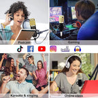 Podcast Mic Set With Live Sound Card,condenser Microphone With Rechargeable 12 Kinds Of Auxiliary Background For Karaoke Singing, Youtube Recording