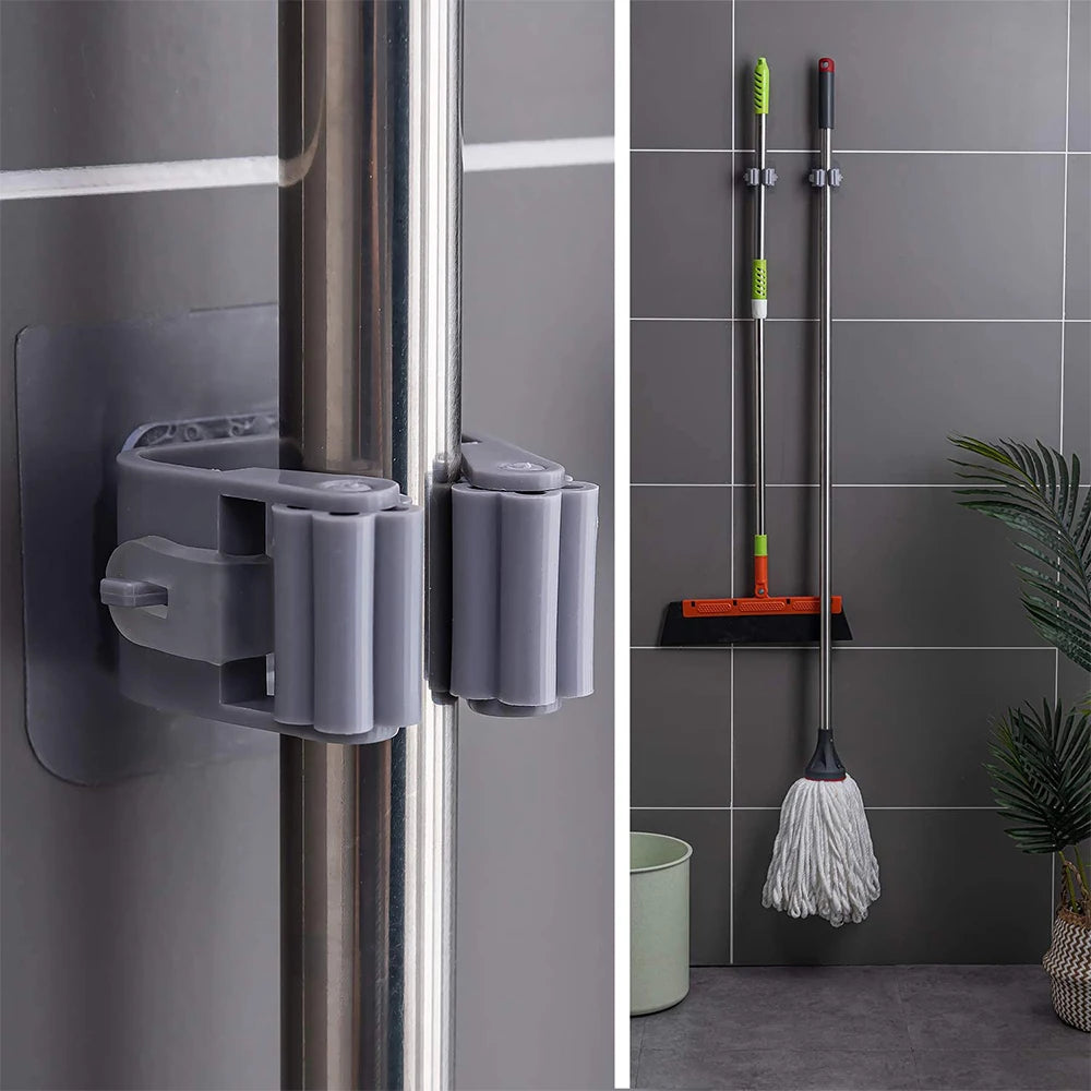 1 Pc Mop and Broom Self Adhesive Holder Wall Mount Magic Hanger Organizer Cleaning Tools Storage Mop Rack (Random Color)