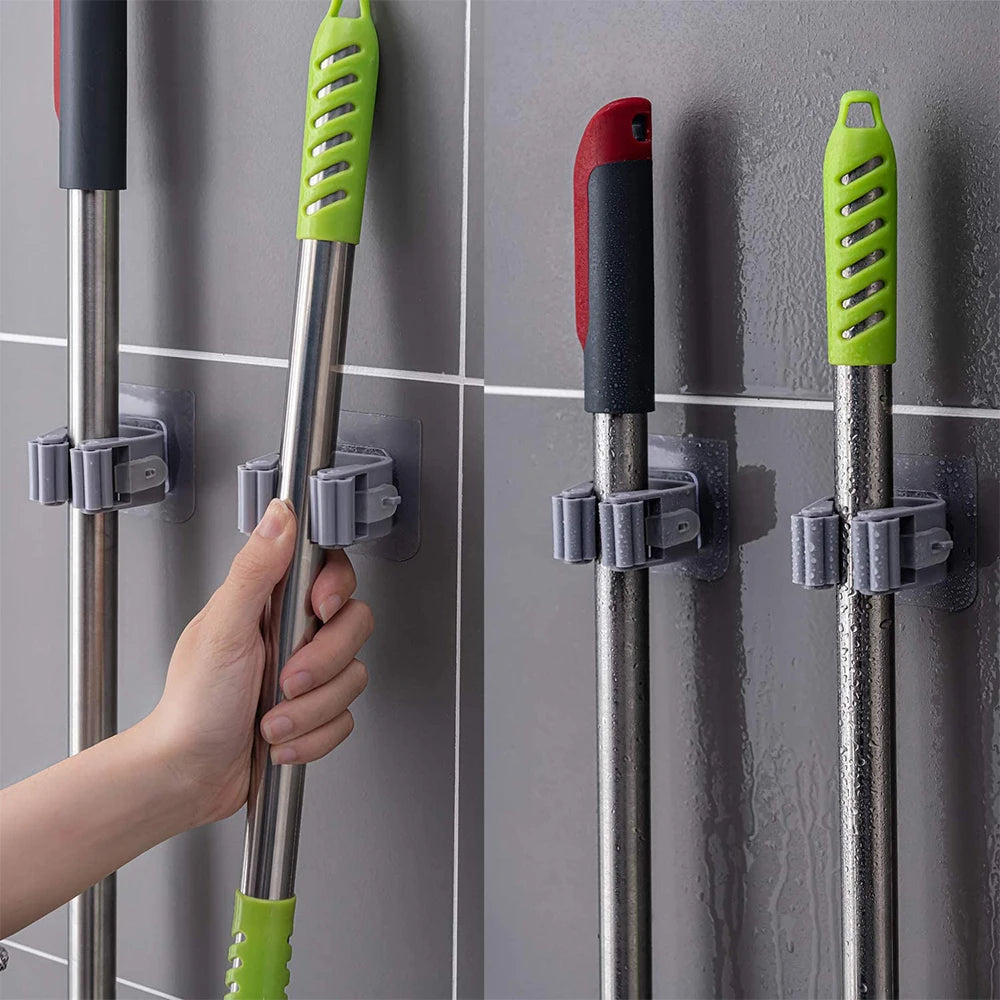 1 Pc Mop and Broom Self Adhesive Holder Wall Mount Magic Hanger Organizer Cleaning Tools Storage Mop Rack (Random Color)