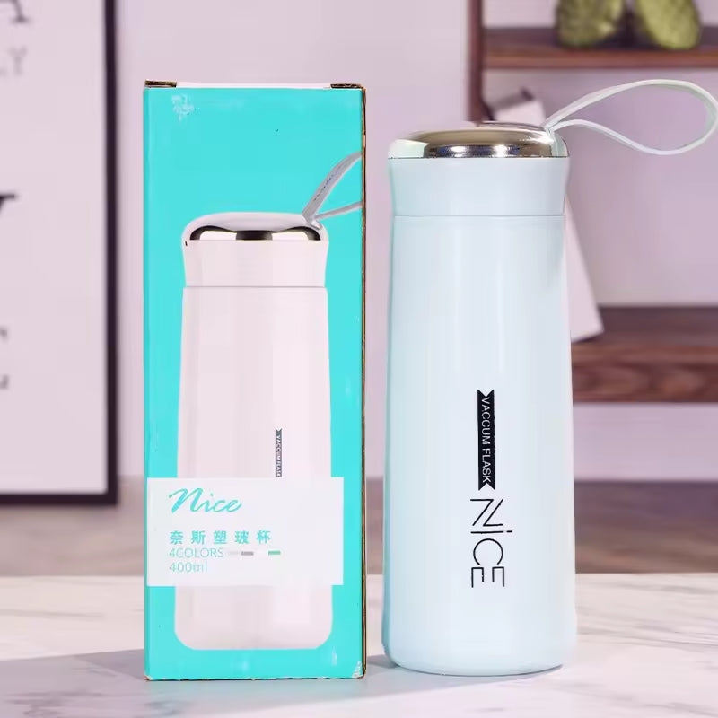 Nice Glass Bottle Water Mini Flask Bottle With Vaccum Flask And Loop Temperature Resistant, 400ml (random Colors)