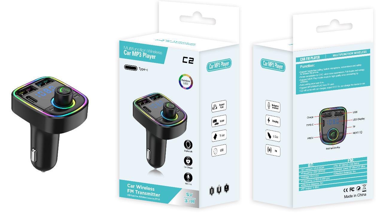 C1 - Car Mp3 Player | Car Wireless FM Transmitter | Car Mp3 Modulator | Car Accessories ( Random Color )