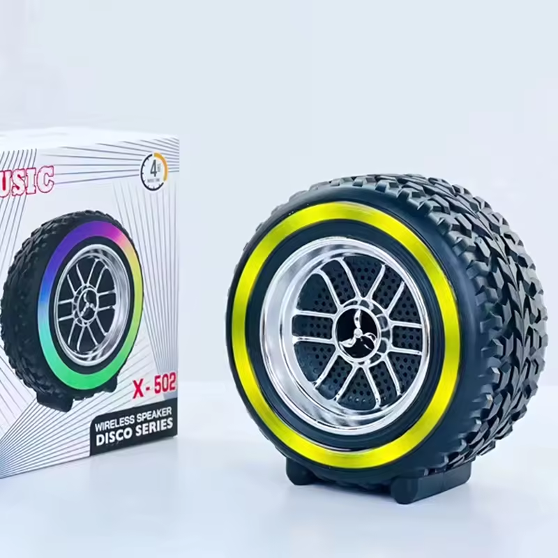 X-502 RGB Wheel-Shaped Wireless Speaker with Subwoofer Portable USB/BT Card Playback for Parties Computer Use