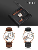 Men's Watch Analog Leather Wrist Watch – Elegant Quartz Watch with Double Strap &amp; 3ATM Waterproof ( Random Color )
