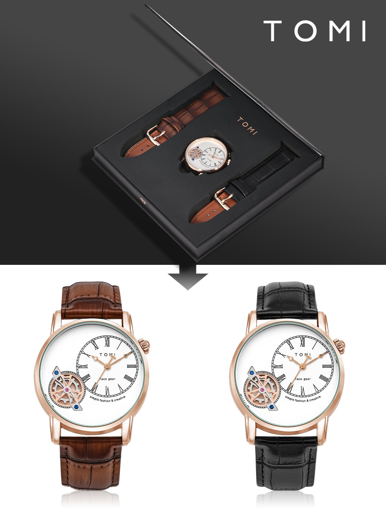 Men's Watch Analog Leather Wrist Watch – Elegant Quartz Watch with Double Strap &amp; 3ATM Waterproof ( Random Color )
