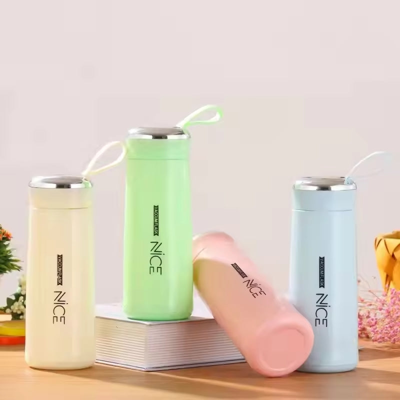 Nice Glass Bottle Water Mini Flask Bottle With Vaccum Flask And Loop Temperature Resistant,400ml (random Colors)