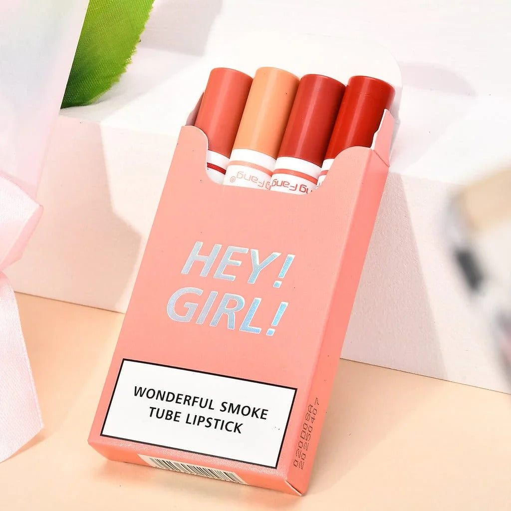 4-in-1 Trending Lipstick Set – Cigarette-Shaped Matte Lipsticks, Long-Lasting, Easy to Apply, Non-Sticky &amp; Fade-Resistant Lip Gloss for Makeup Lovers