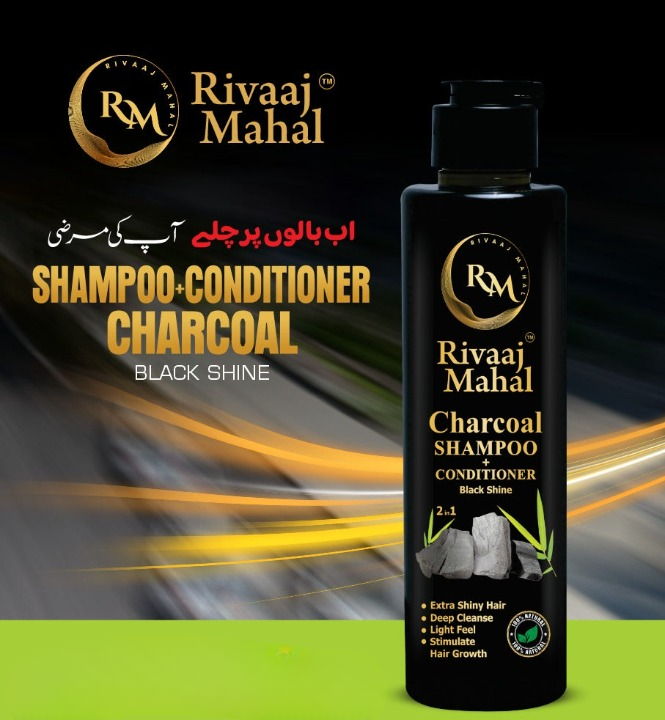 Rivaaj Mahal Charcoal Shampoo + Conditioner – Black Shine Formula for Deep Clean &amp; Smooth Finish 200ml