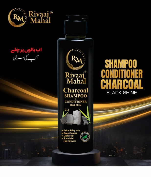 Rivaaj Mahal Charcoal Shampoo + Conditioner – Black Shine Formula for Deep Clean &amp; Smooth Finish 200ml