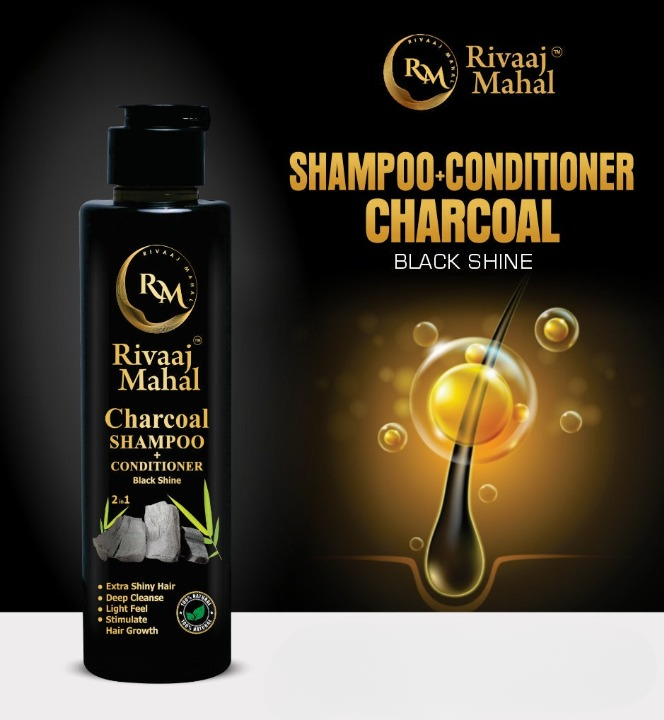 Rivaaj Mahal Charcoal Shampoo + Conditioner – Black Shine Formula for Deep Clean &amp; Smooth Finish