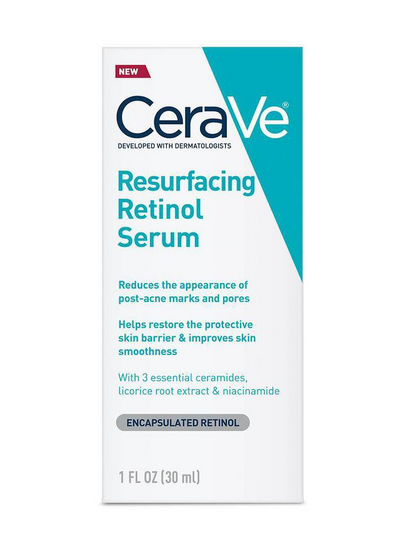 CeraVe Resurfacing Retinol Serum For Post Acne Marks, Formulated With Licorice Root Extract &amp; Niacinamide, Brightening Serum &amp; Pore Minimizer For Face, Post Acne Skin Barrier Repair, Non-Comedogenic - 30ml