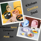 Combo Deal - 4 Section Spice Container Box &amp; Multi-function Spit Bone 10 Plate Set Kitchen Storage Organizer (Random color)