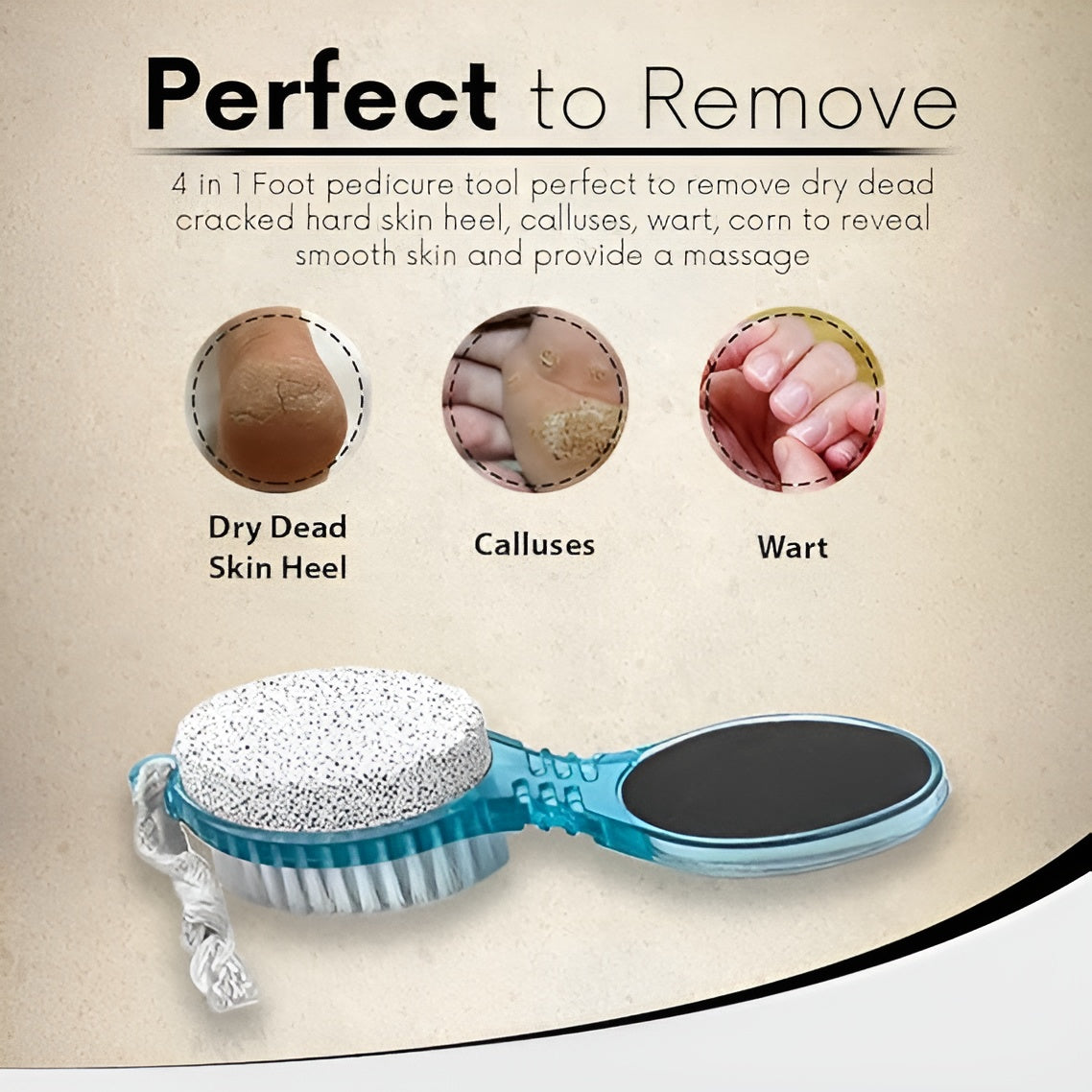 4 In 1 Foot Scrubber | Multi Use Pedicure Paddle Brush - 4 Step Pedicure Cleanse, Scrub, File And Buff (Random color)