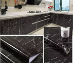 Self-Adhesive Kitchen Black Marble Sheet- Waterproof Heat Resistant Sheet for Living Room, Bathroom, Kitchen Countertops Black Sheet - 02 Meter