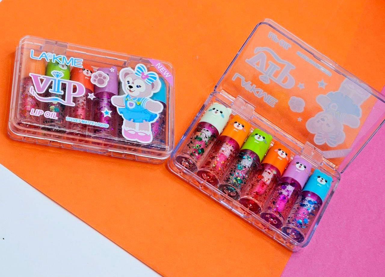 6 Pcs Cute Bear Changing Lip Gloss Set Moisturizing Magic Tint Liquid Lipstick | Royal Lipstics (Random Color)