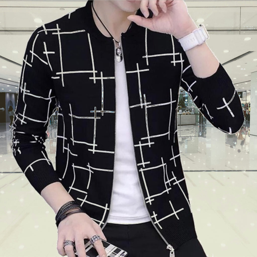 Fashionable &amp; Premium Quality - Stay Stylish with a Black Lining Printed Zipper Jacket, Featuring Trendy Design and Wash and Wear