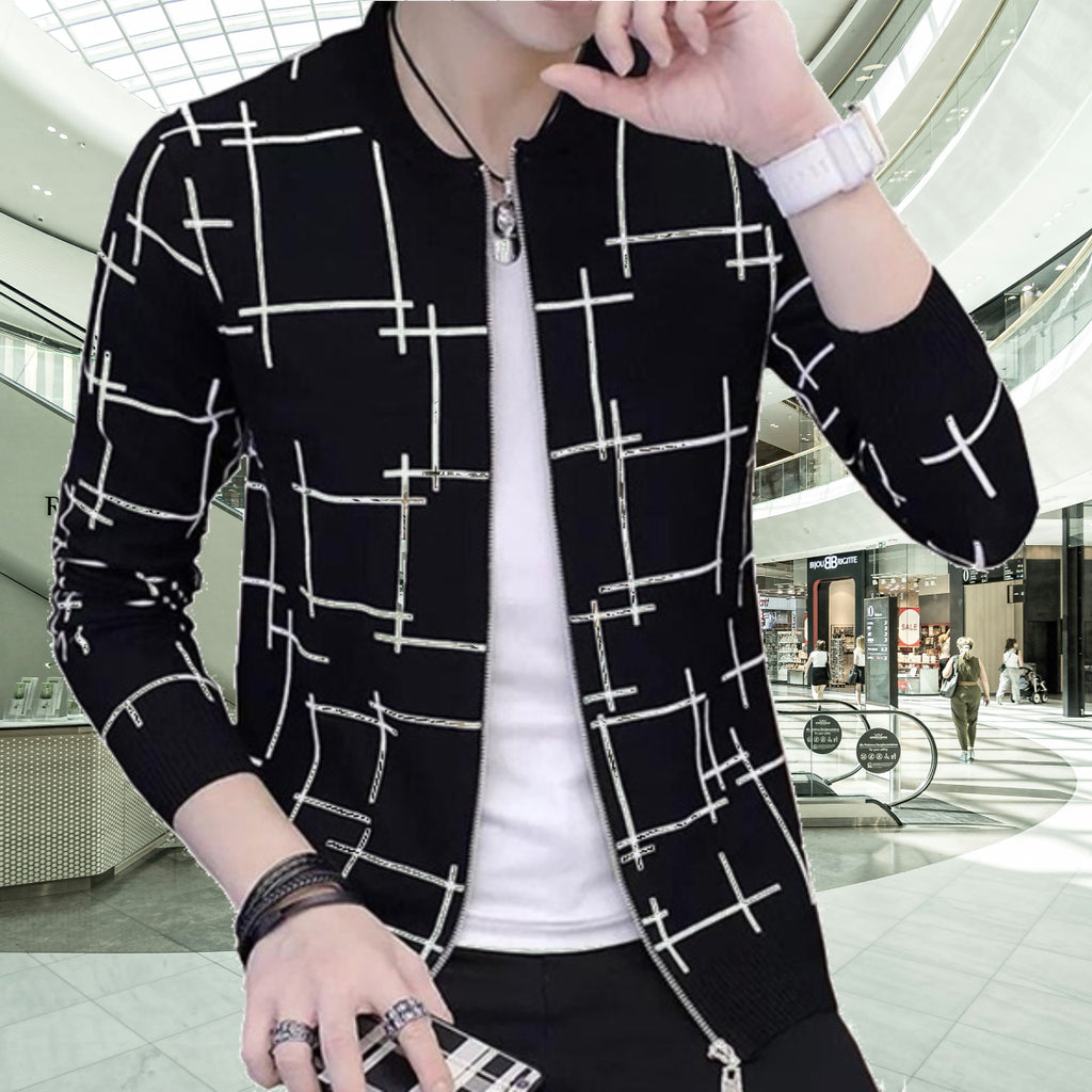 Fashionable &amp; Premium Quality - Stay Stylish with a Black Lining Printed Zipper Jacket, Featuring Trendy Design and Wash and Wear