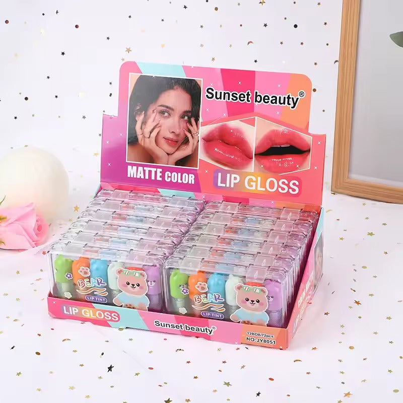 6 Pcs Cute Bear Changing Lip Gloss Set Moisturizing Magic Tint Liquid Lipstick | Royal Lipstics (Random Color)