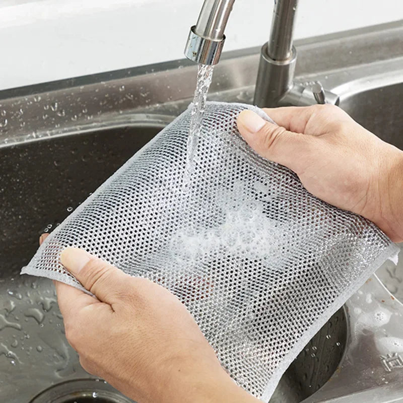 Combo Deal Disposable Food Cover Plastic Wrap 100 Pcs + 2 Pcs Dishwashing Rug | Reusable elastic food storage covers &amp; Metal Wire Dish Washing Rugs For Kitchen