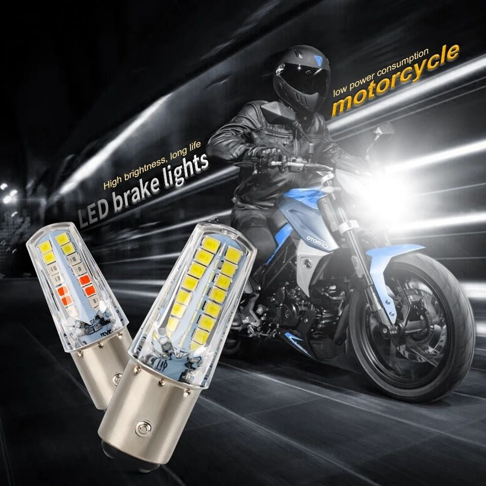 Pack of 2 – Headlight &amp; Backlight Bulb | Yellow/White Beam + Red/Blue Flasher | Universal for All Bikes