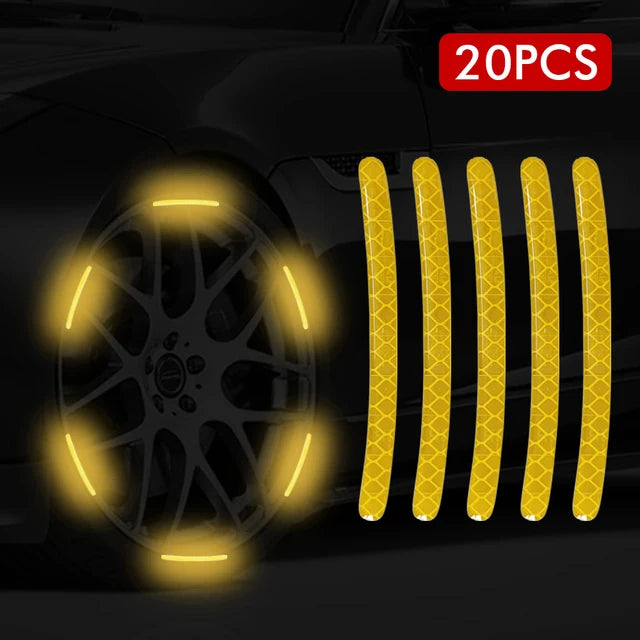(20pcs) Wheel center reflective stickers Stripe | wheel hub sticker for Car, bicycle, motorcycle | car warning sticker (Random colors)