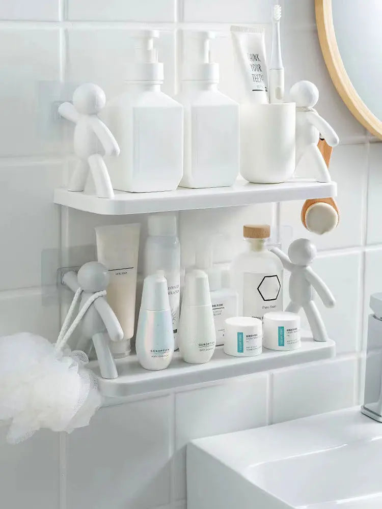 Multifunctional Self Adhesive Creative Character Shelves Bathroom Wall Mounted Shelf | Storage Rack for Bathroom, Kitchen &amp; Room - 1 Pc (White)