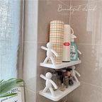 Multifunctional Self Adhesive Creative Character Shelves Bathroom Wall Mounted Shelf | Storage Rack for Bathroom, Kitchen &amp; Room - 1 Pc (White)