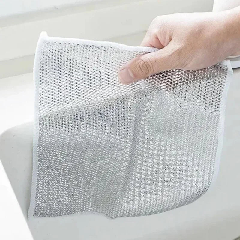 Combo Deal Disposable Food Cover Plastic Wrap 100 Pcs + 2 Pcs Dishwashing Rug | Reusable elastic food storage covers &amp; Metal Wire Dish Washing Rugs For Kitchen