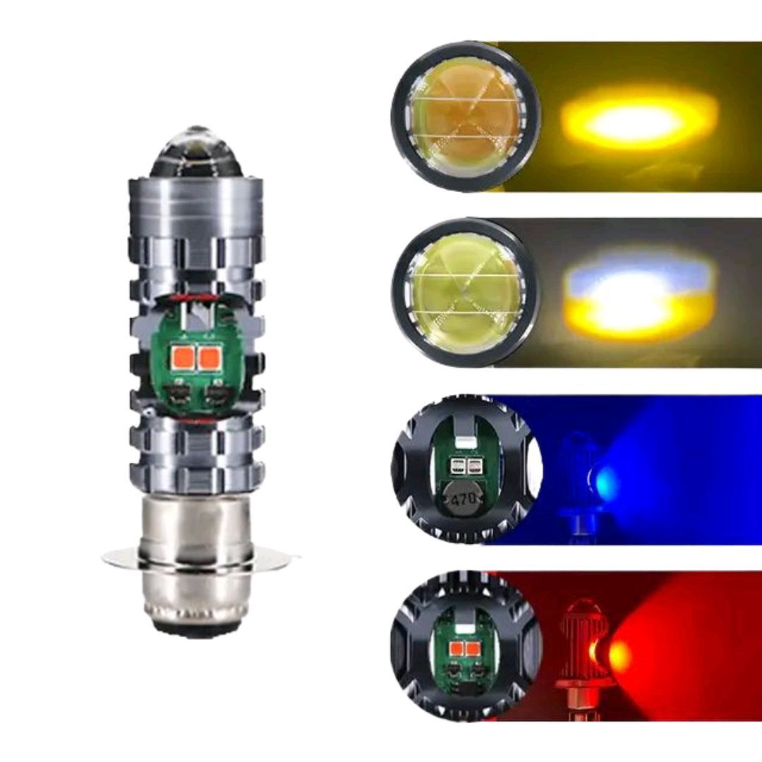 Pack of 2 – Headlight &amp; Backlight Bulb | Yellow/White Beam + Red/Blue Flasher | Universal for All Bikes