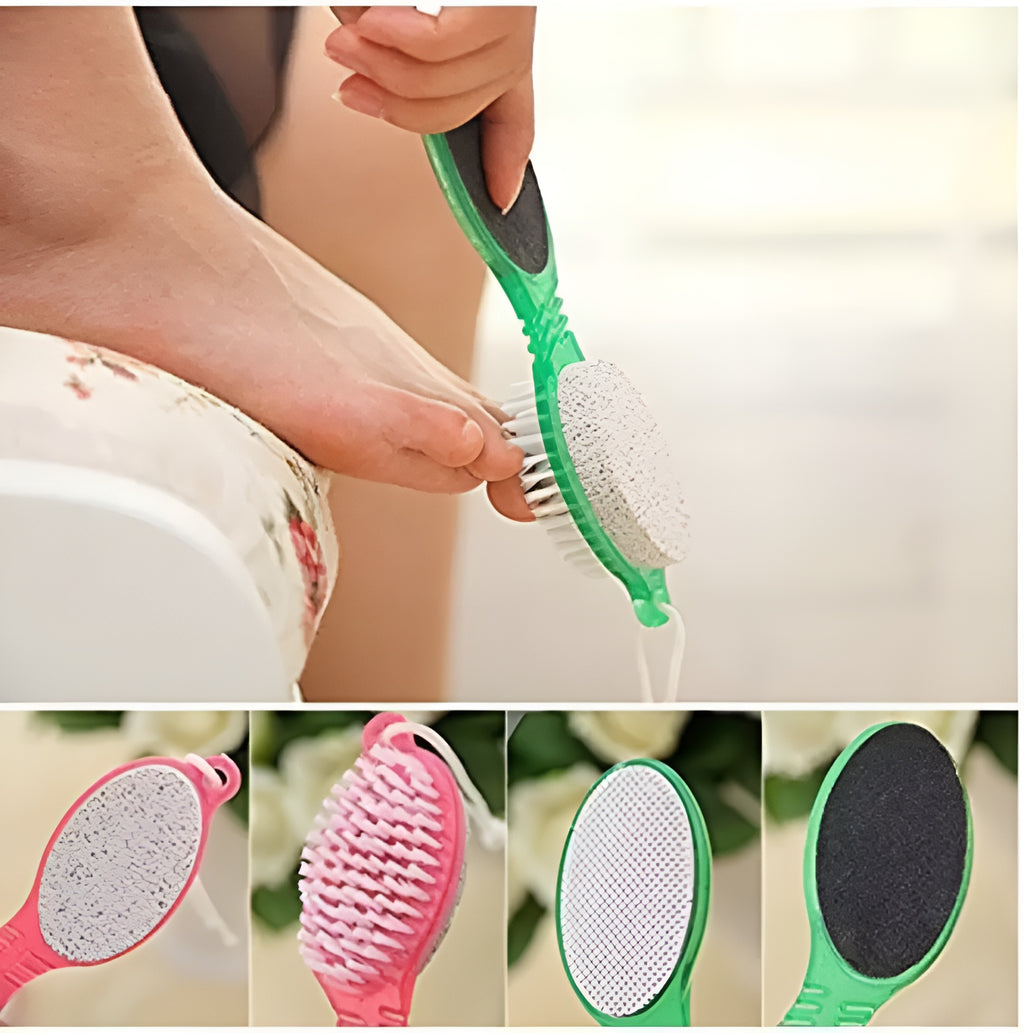 4 In 1 Foot Scrubber | Multi Use Pedicure Paddle Brush - 4 Step Pedicure Cleanse, Scrub, File And Buff (Random color)