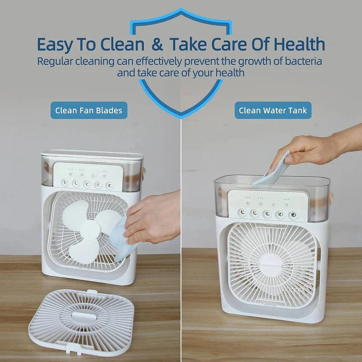 Portable Air Conditioner Fan USB Electric Fan with LED Night Light, Fine Mist Water, and Humidifier Function | Led Night Light Water Mist - 10 inch Big Size (Random Color)
