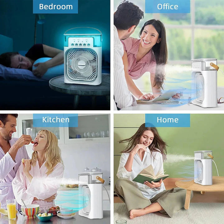 Portable Air Conditioner Fan USB Electric Fan with LED Night Light, Fine Mist Water, and Humidifier Function | Led Night Light Water Mist - 10 inch Big Size (Random Color)