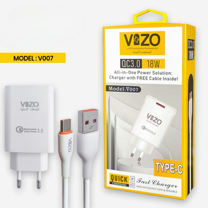 V007 – Type-C Fast Charger | Vizo V007 Type-C Charger | Charger For Android | Mobile Phone Charger - 18W - Without Cable