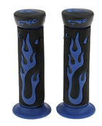 Universal Motorcycle Handlebar Grips 7/8" – Skull Head Flame Rubber Hand Grips (Black/Blue, Black/Red)