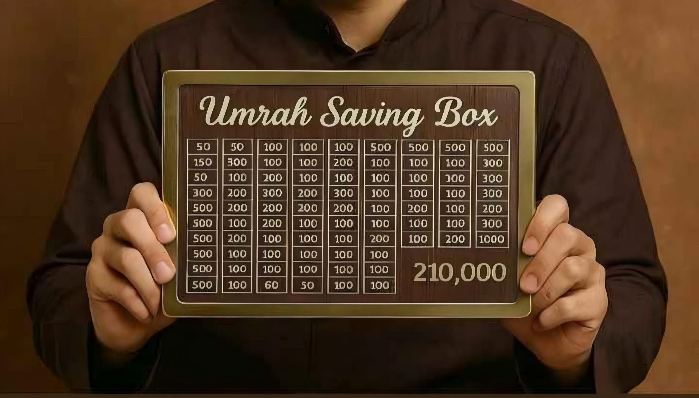 Umrah Saving Box - Box For Umrah Saving | Umrah Saving Box - Best Quality Umrah Saving Box - Umrah Saving Box Dark Brown, Wooden Money Box for Umrah - 210,000