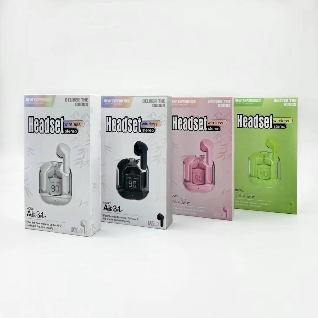 Air31 Earbuds Wireless Crystal Transparent body - with silicone pouch ( random color )