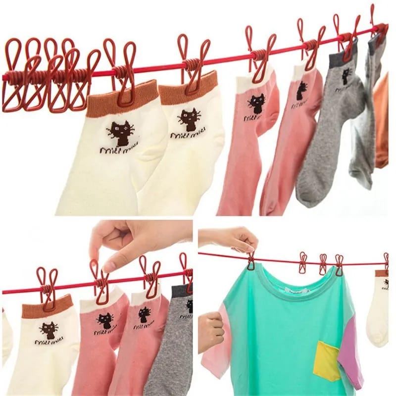 Hang 185CM Portable Clothesline With (12) Clip - Elastic, Windproof   Eco-Friendly for Travel  Home Use |  After stretching it become 5 mtr.